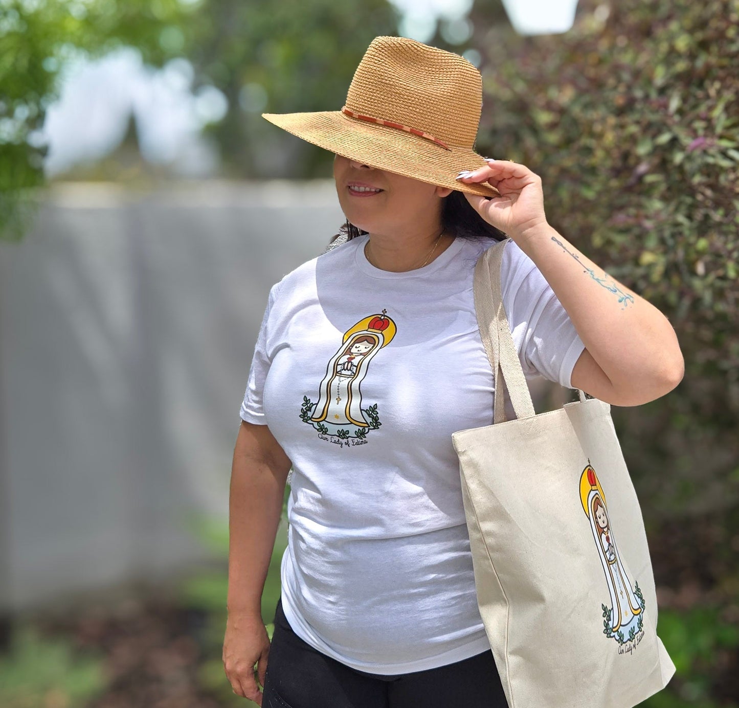 Our Lady of Fatima | Adult Cotton Crewneck T-Shirt | 20% Donation - Heart & Halo