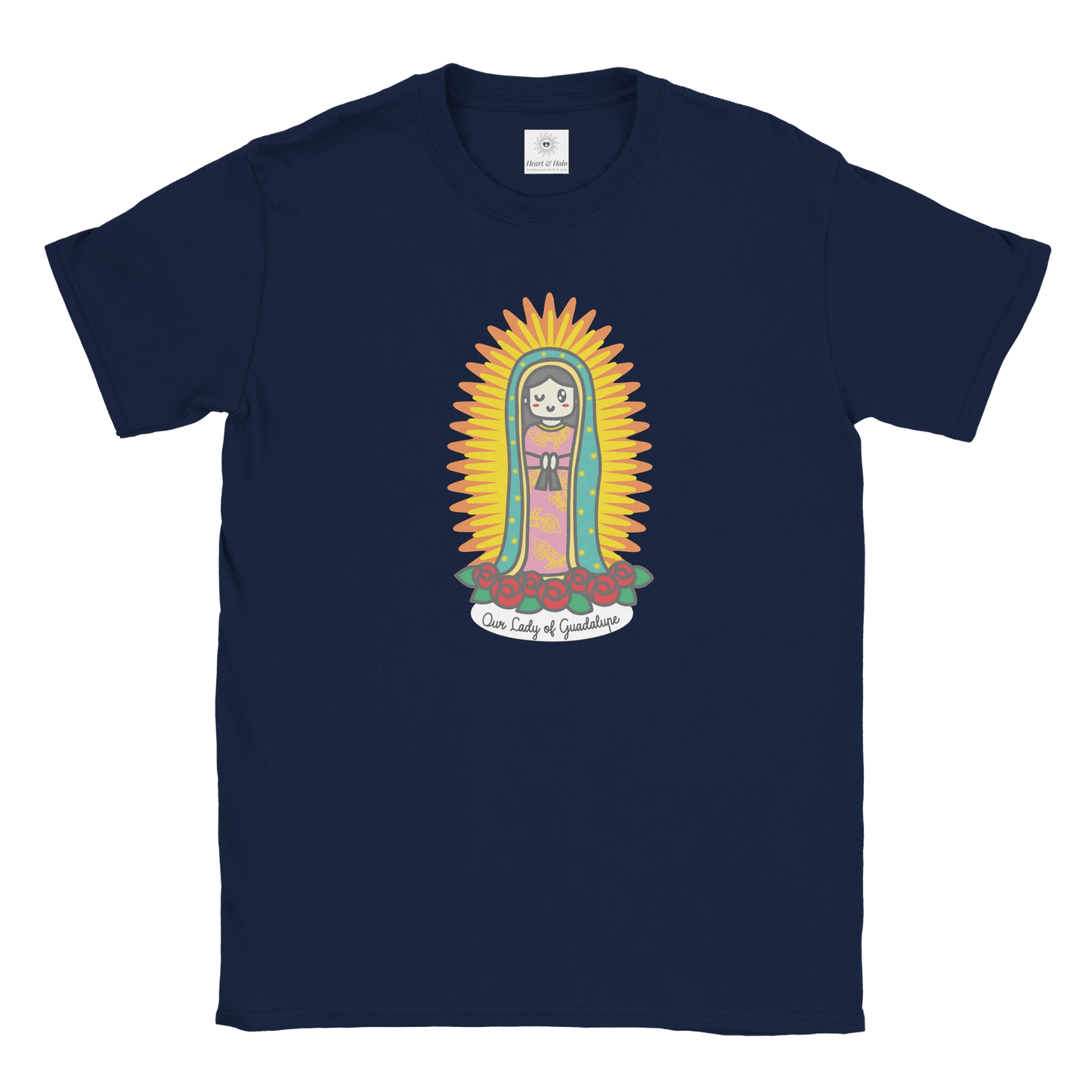 Our Lady of Guadalupe | Adult Cotton Crewneck T-Shirt | 20% Donation - Heart & Halo