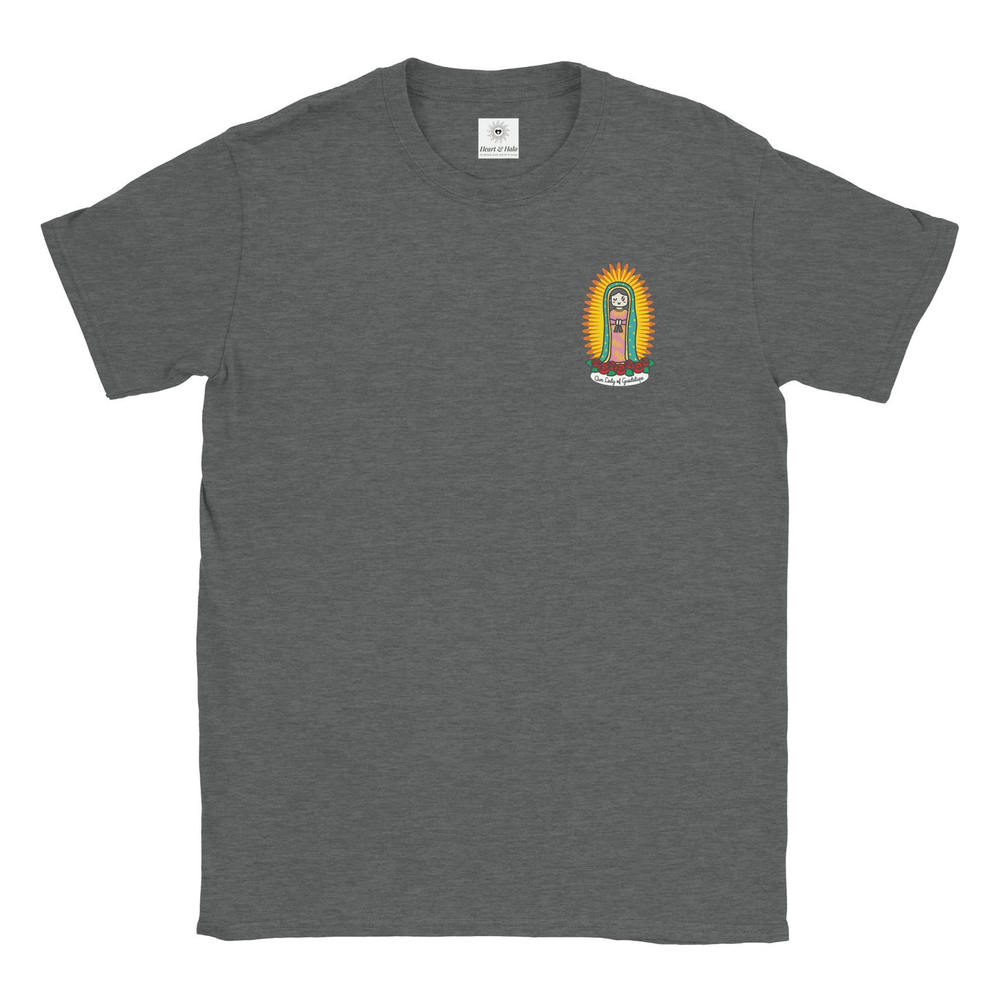 Our Lady of Guadalupe | Adult Cotton Crewneck T-Shirt | 20% Donation - Heart & Halo