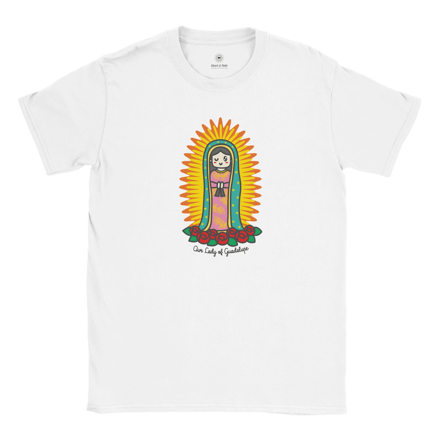 Our Lady of Guadalupe | Adult Cotton Crewneck T-Shirt | 20% Donation - Heart & Halo