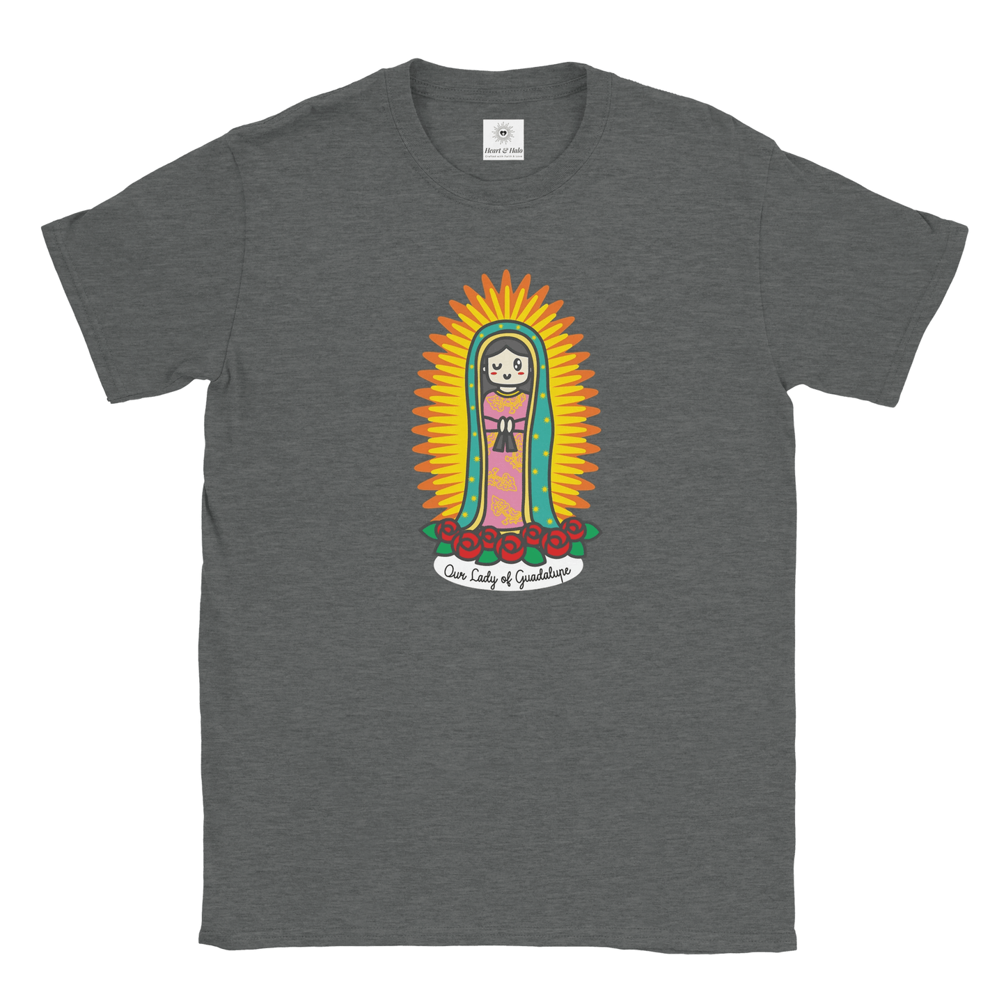 Our Lady of Guadalupe | Adult Cotton Crewneck T-Shirt | 20% Donation - Heart & Halo
