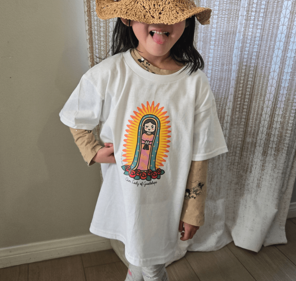 Our Lady of Guadalupe Kids T-Shirt – Inspired by Little Artist Designs - Heart & Halo