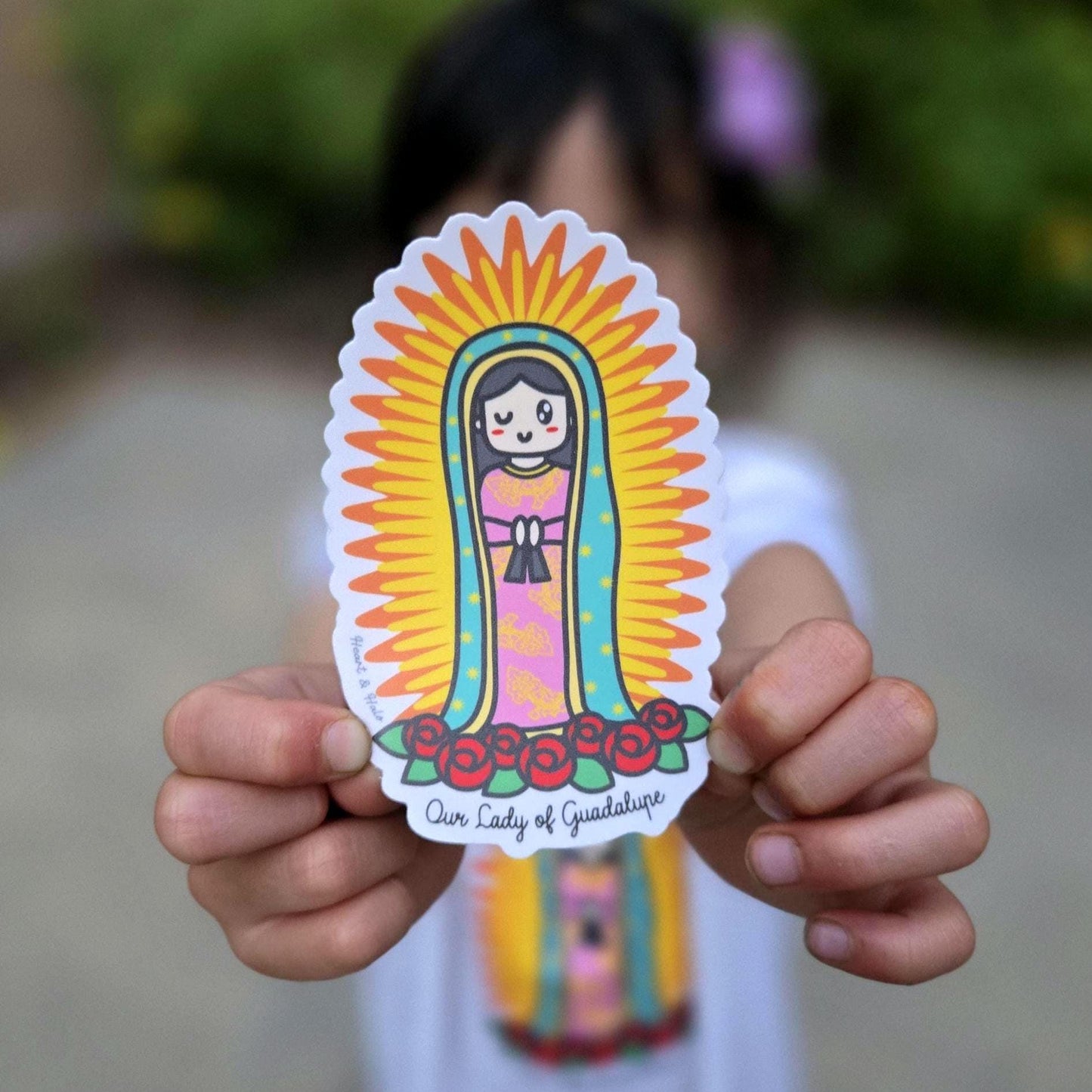 Our Lady of Guadalupe Waterproof 3.75" Sticker - Heart & Halo