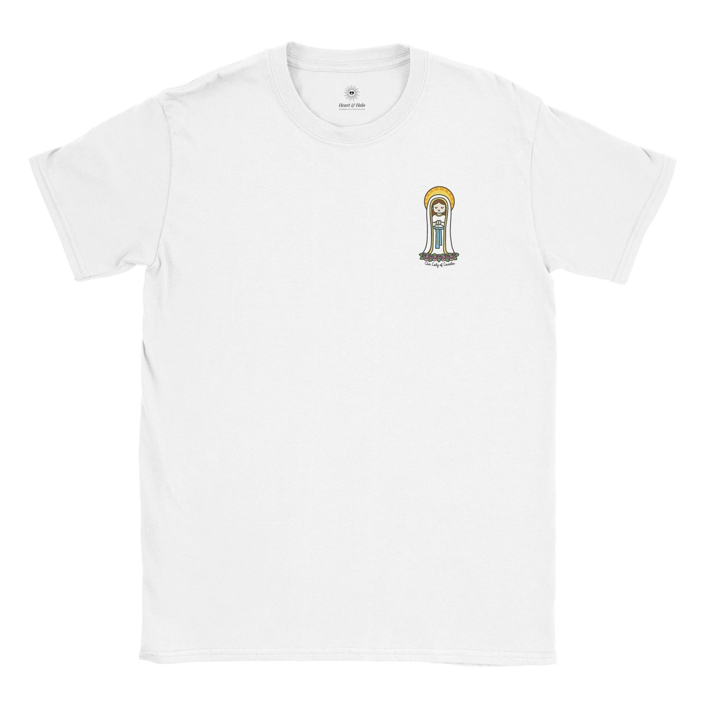 Our Lady of Lourdes | Adult Cotton Crewneck T-Shirt | 20% Donation - Heart & Halo