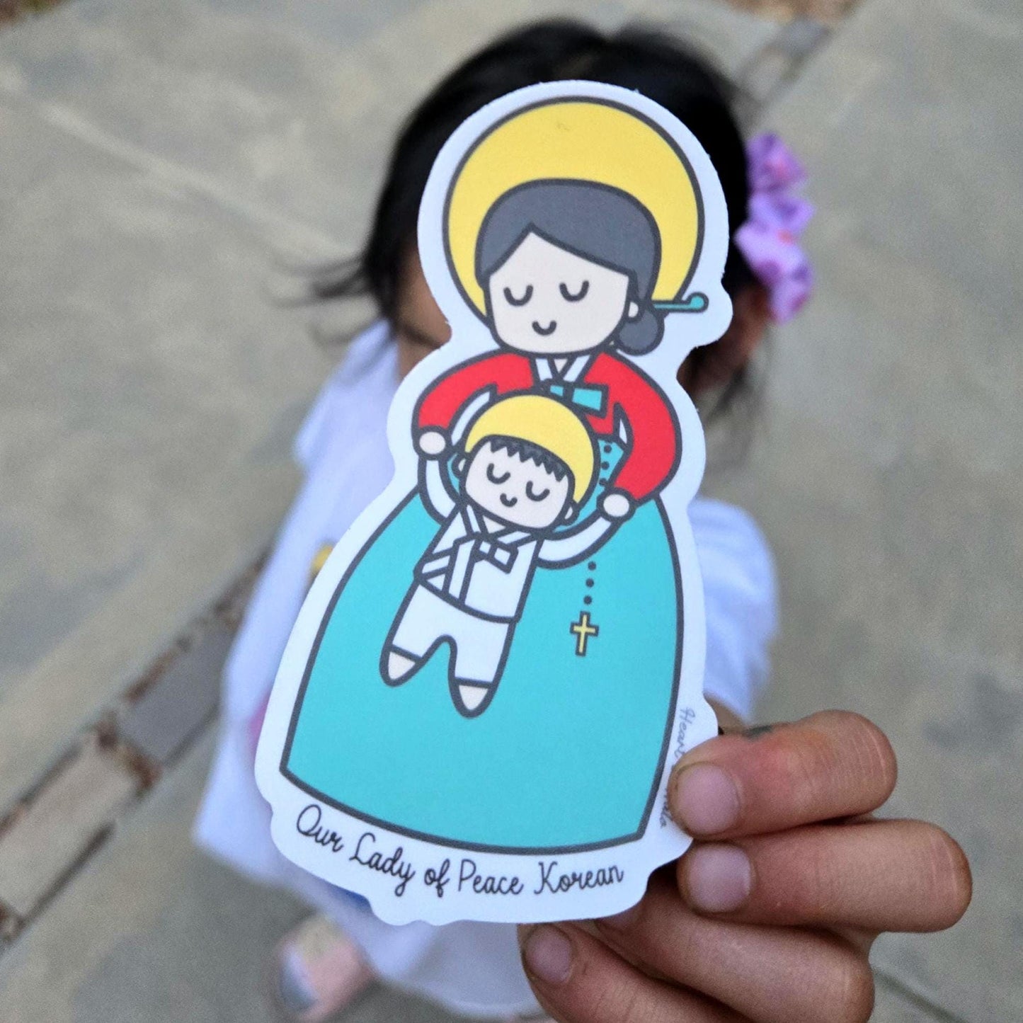 Our Lady of Peace Korean 4" Waterproof Sticker - Heart & Halo