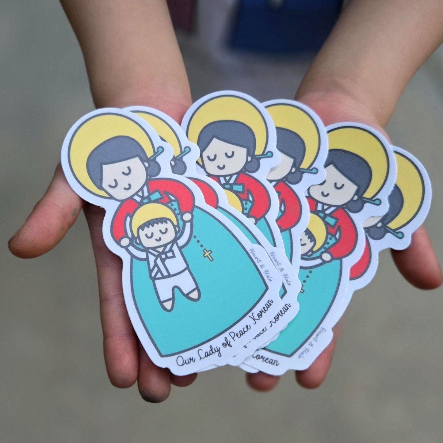 Our Lady of Peace Korean 4" Waterproof Sticker - Heart & Halo