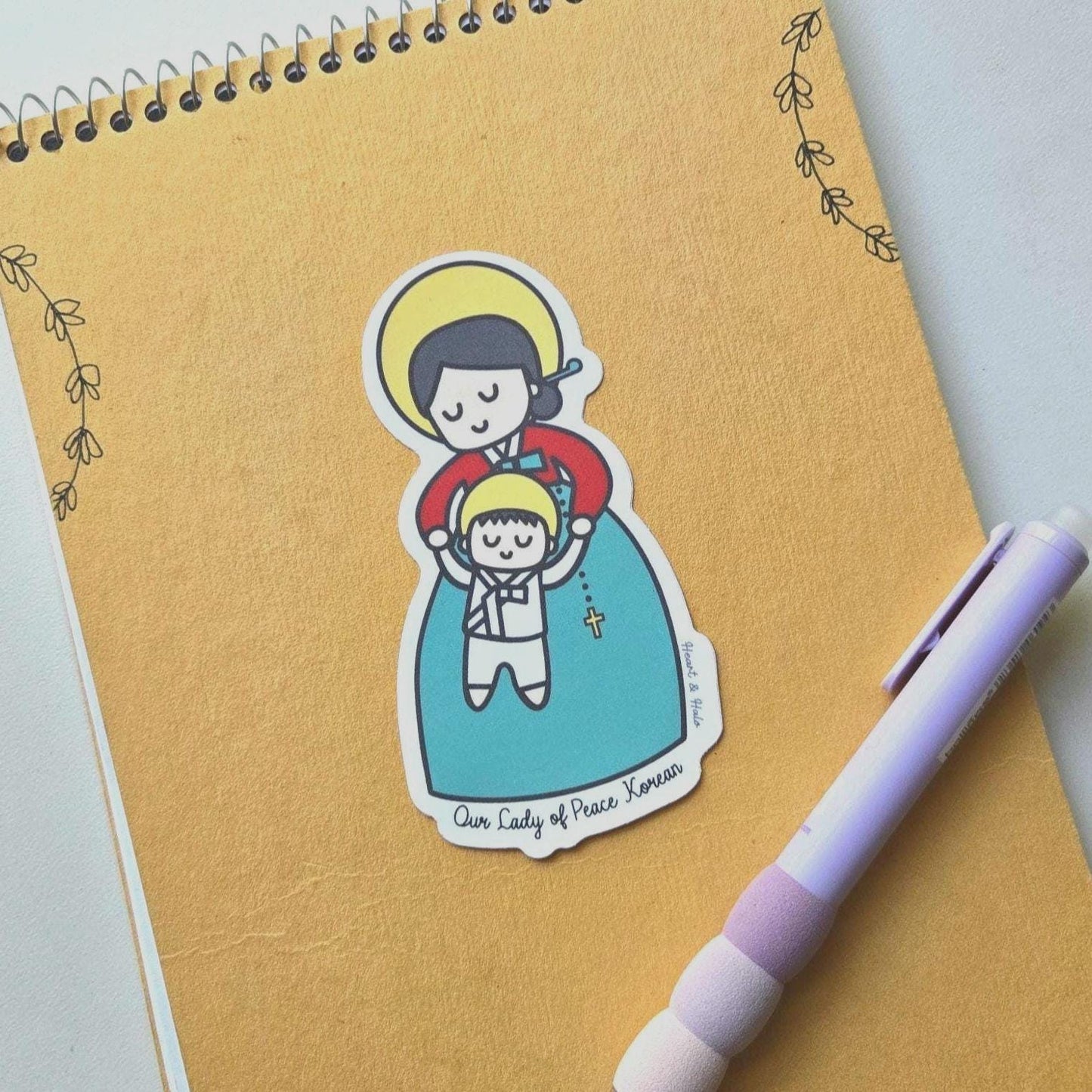 Our Lady of Peace Korean 4" Waterproof Sticker - Heart & Halo
