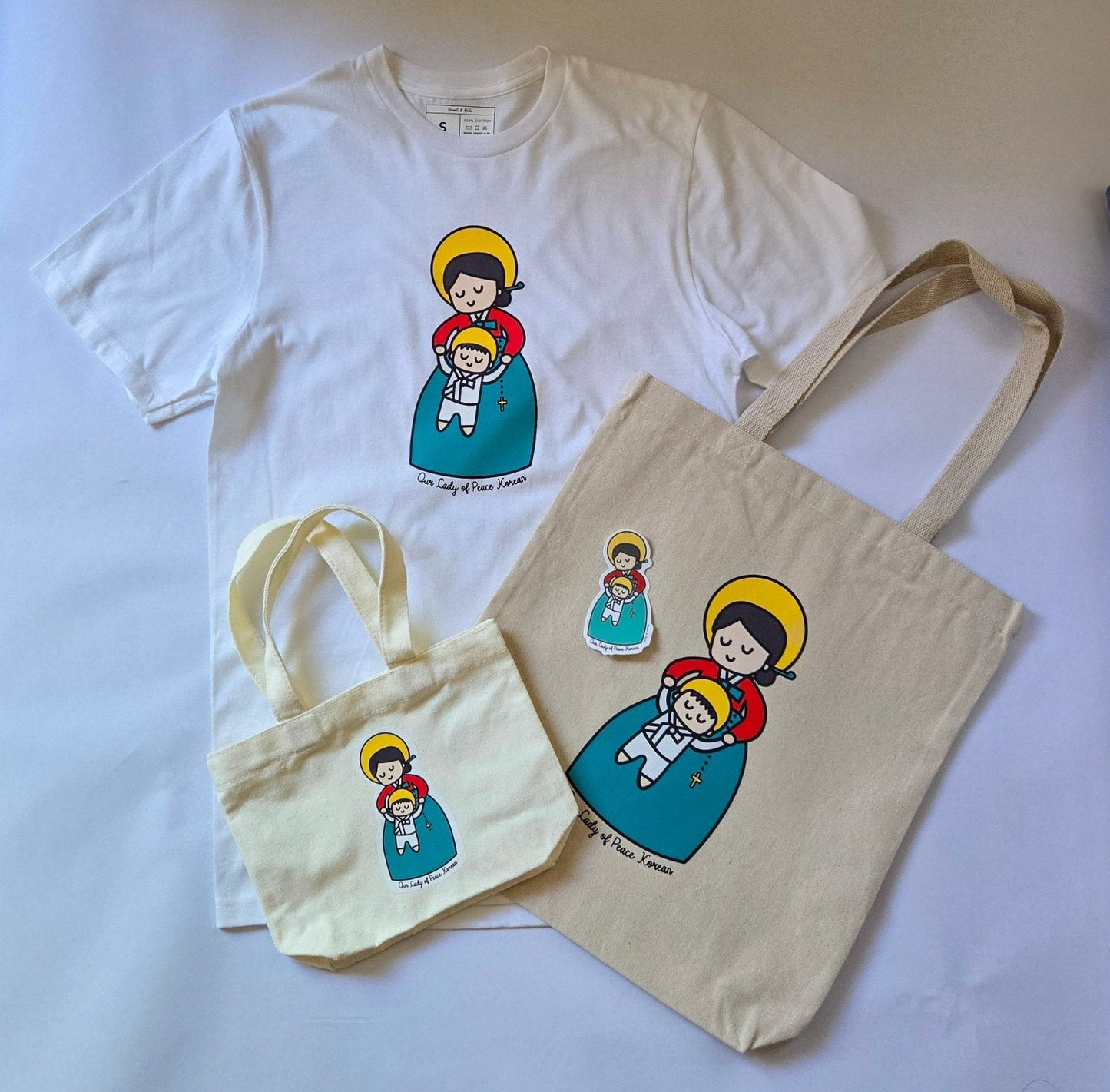 Our Lady of Peace Korean Cute Mini Tote Bag - Heart & Halo