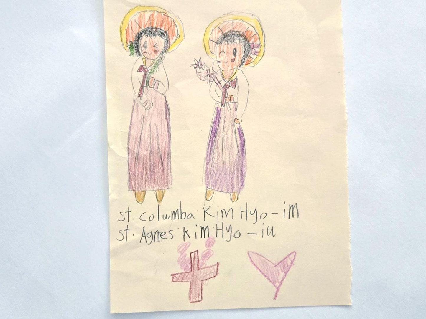 Saint Columba Kim Hyo - im & Saint Agnes Kim Hyo - ju 3" Sticker - Heart & Halo