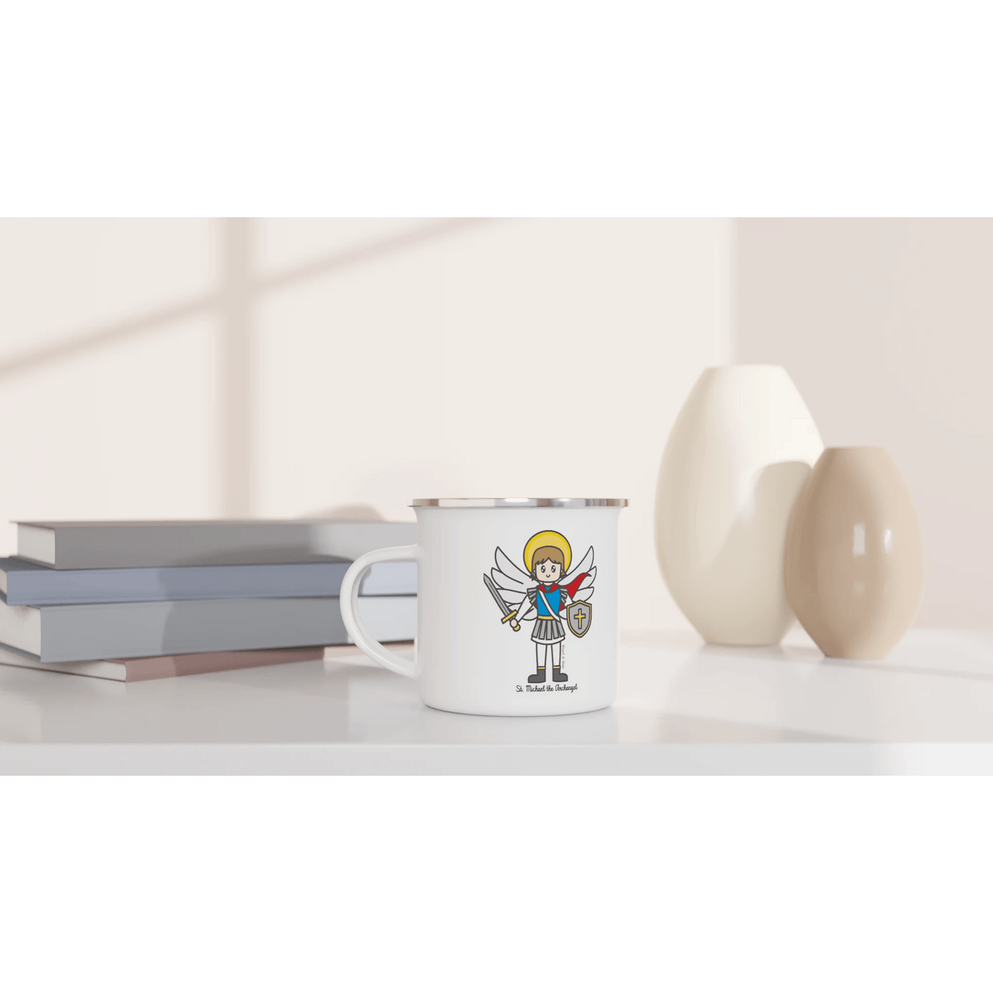 Saint Michael the Archangel Enamel Mug – Lightweight, Camp - Friendly Design for Everyday Use - Heart & Halo