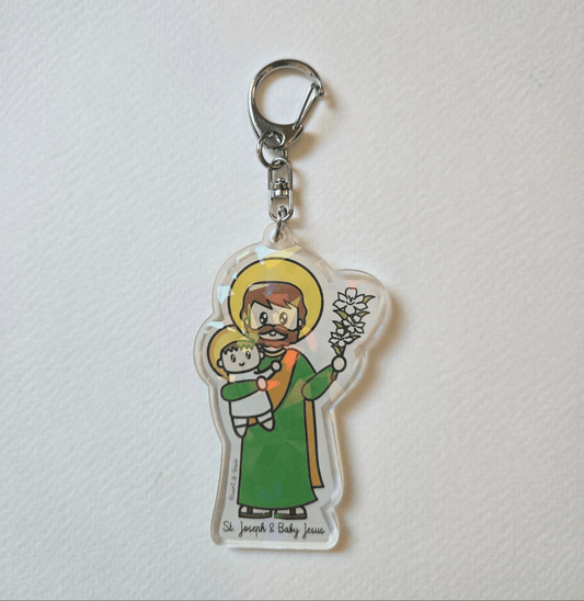St. Joseph & Baby Jesus - Erin's Adoption Journey Keychain Created in Love, Guided by Faith - Heart & Halo
