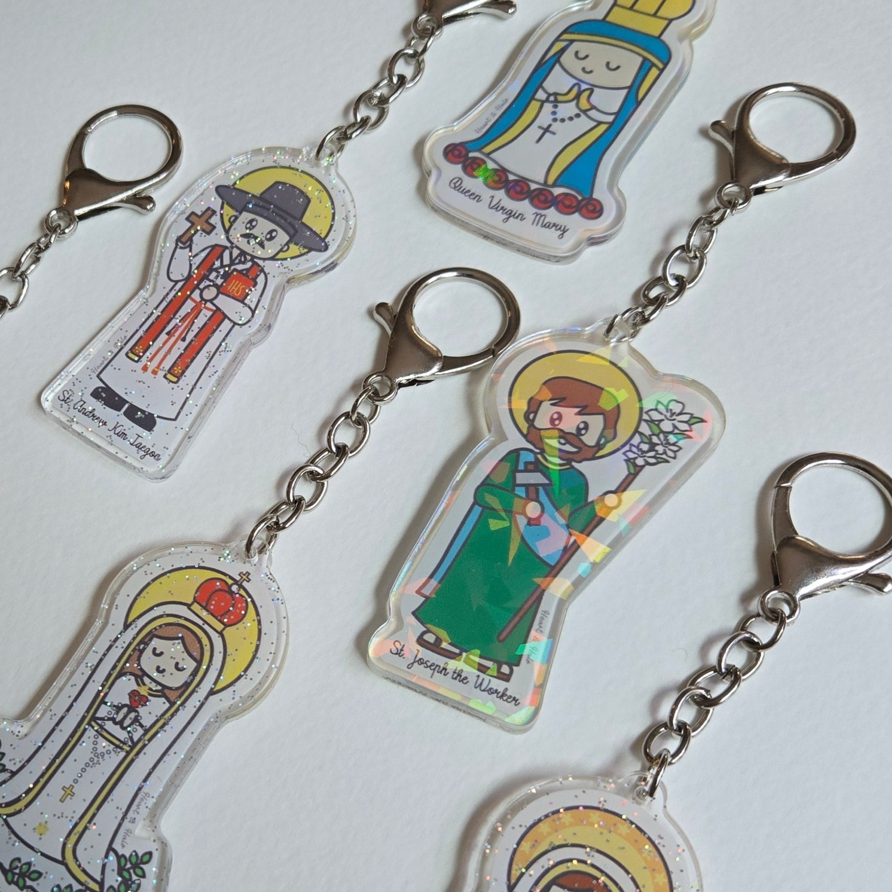 Custom Saint Acrylic Keychains | Double - Sided 3" Catholic Keychains | Faith Gift Inspired by Child's Art | Personalized Spiritual Gift - Heart & Halo
