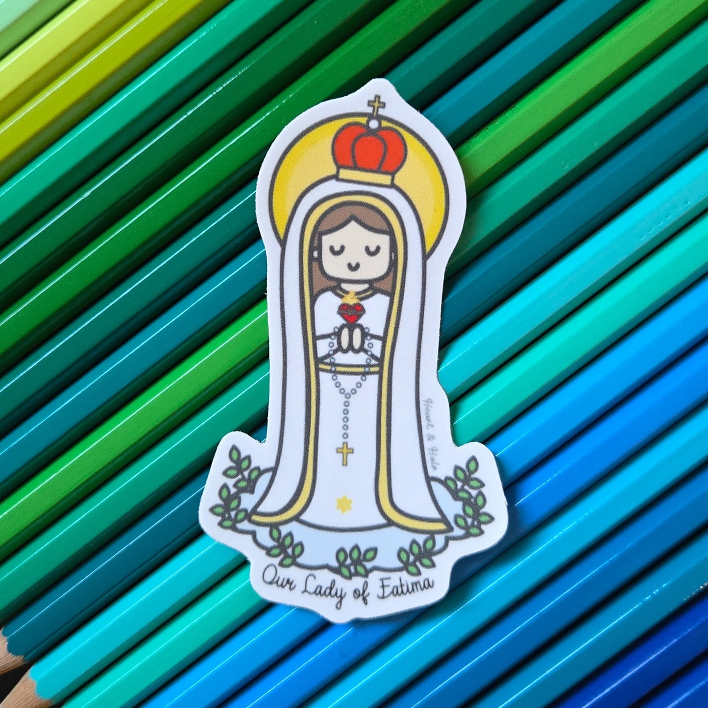 Our Lady of Fatima 3" Waterproof Sticker - Heart & Halo