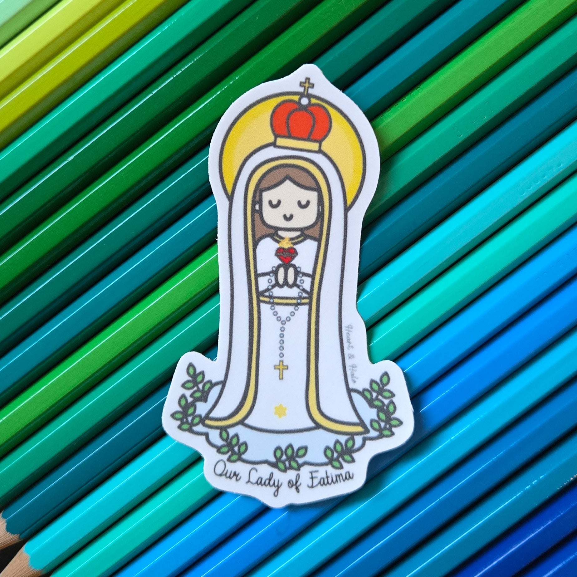 Our Lady of Fatima 3" Waterproof Sticker - Heart & Halo
