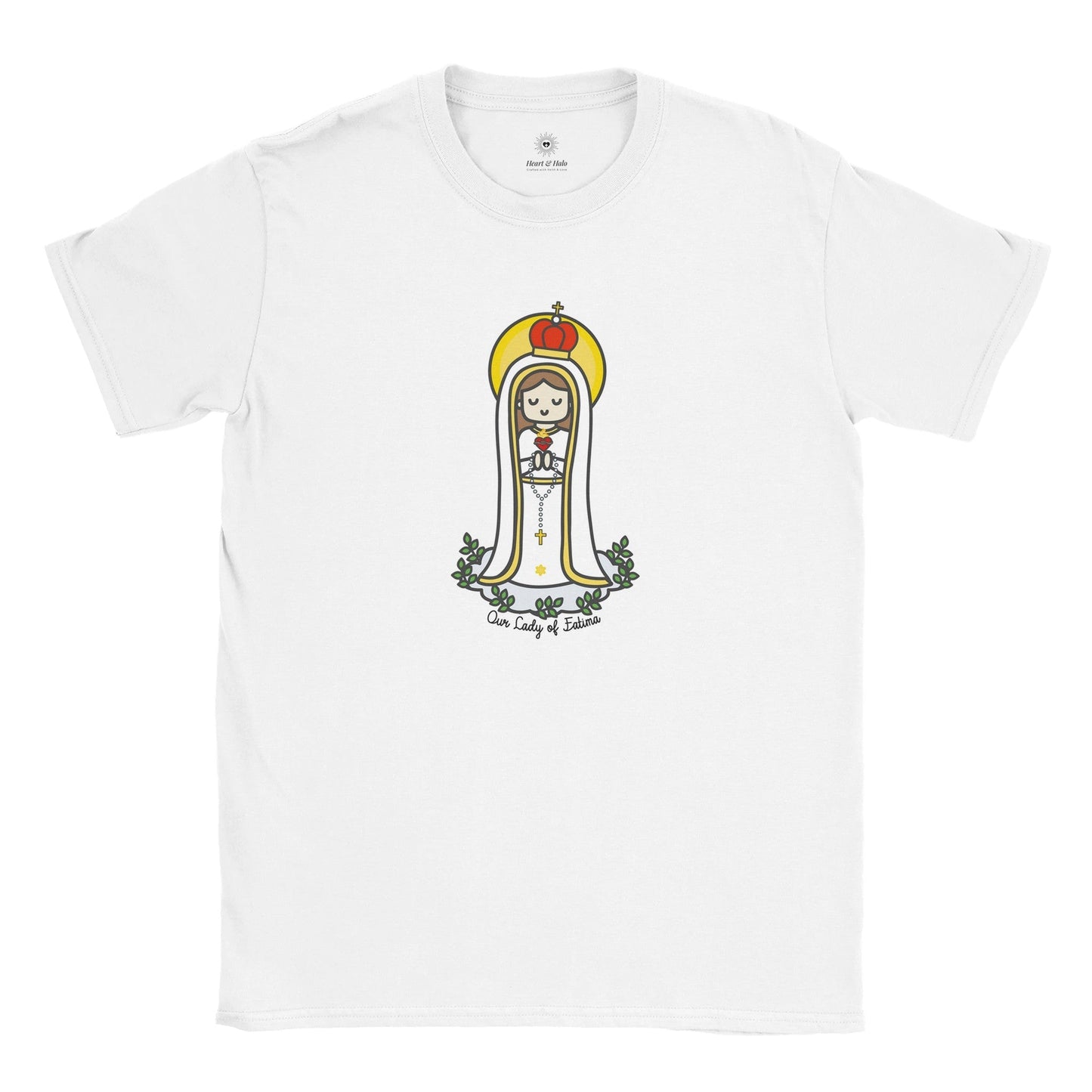 Our Lady of Fatima | Adult Cotton Crewneck T-Shirt | 20% Donation - Heart & Halo