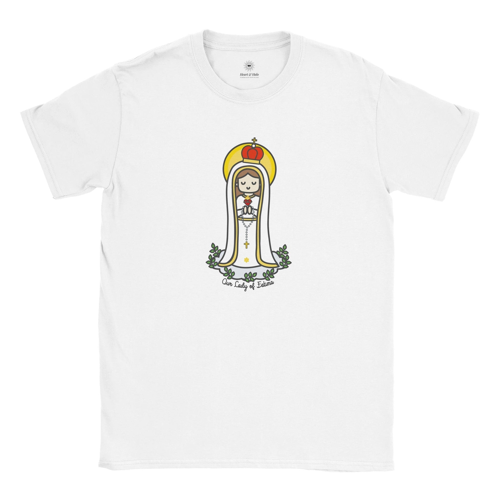 Our Lady of Fatima | Adult Cotton Crewneck T-Shirt | 20% Donation - Heart & Halo