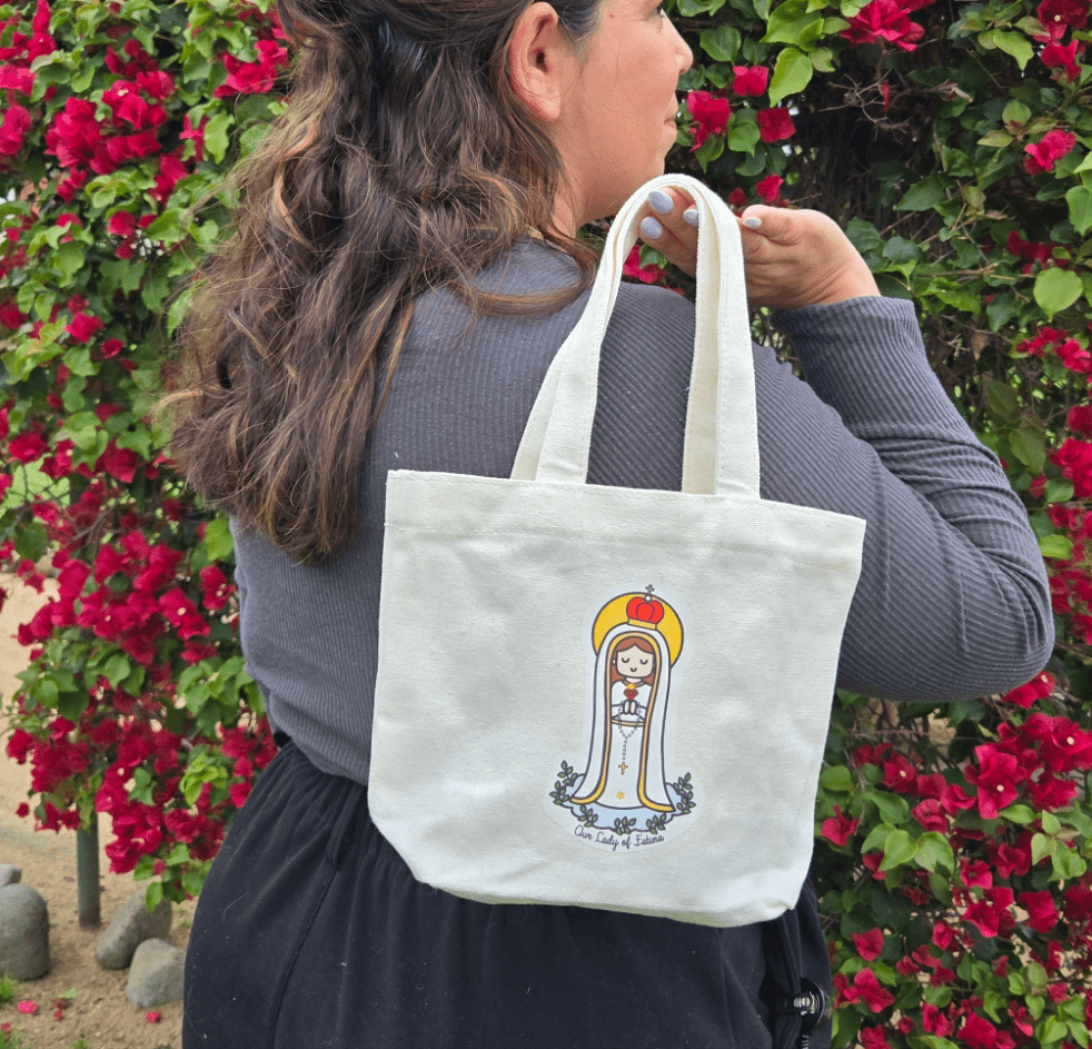 Our Lady of Fatima Cute Mini Tote Bag - Heart & Halo