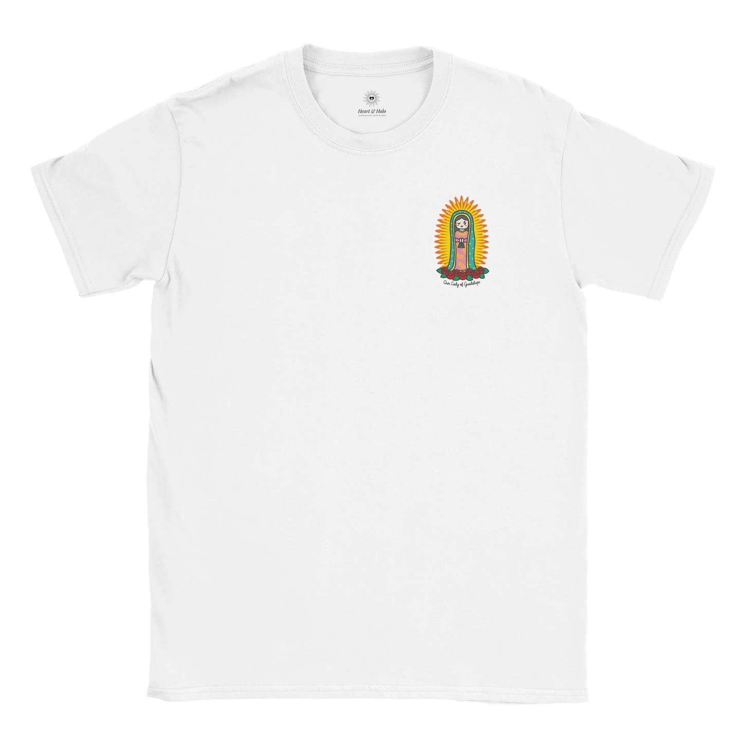 Our Lady of Guadalupe | Adult Cotton Crewneck T-Shirt | 20% Donation - Heart & Halo