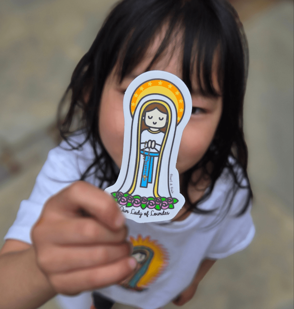 Our Lady of Lourdes 3" Waterproof Sticker - Heart & Halo