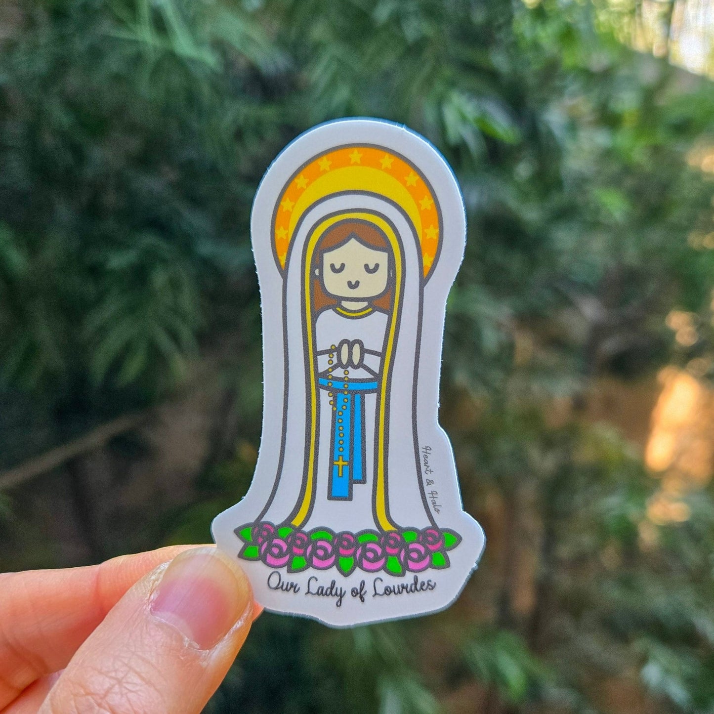 Our Lady of Lourdes 3" Waterproof Sticker - Heart & Halo