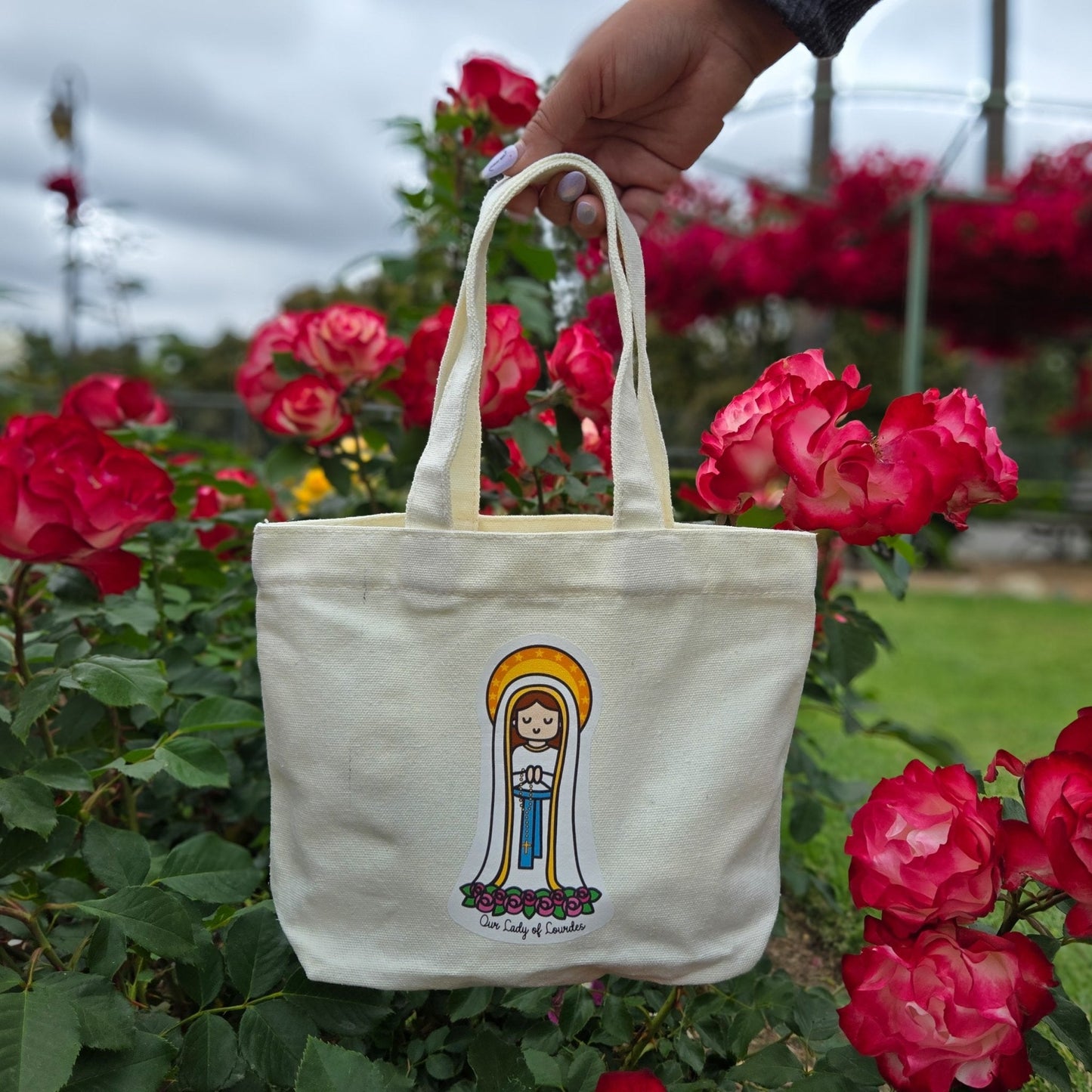 Our Lady of Lourdes Cute Mini Tote Bag - Heart & Halo