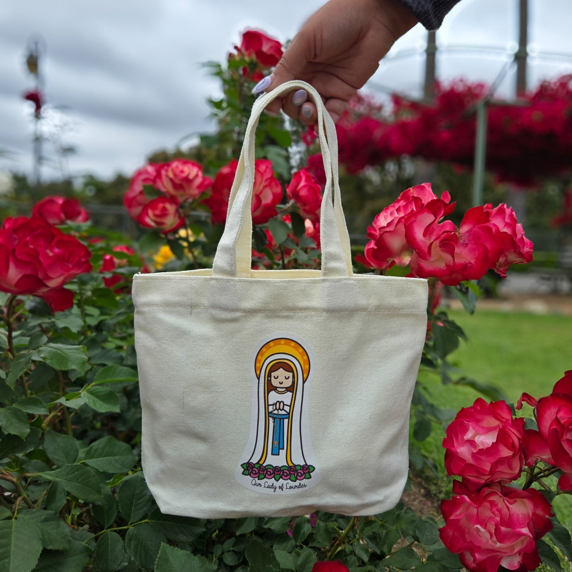 Our Lady of Lourdes Cute Mini Tote Bag - Heart & Halo