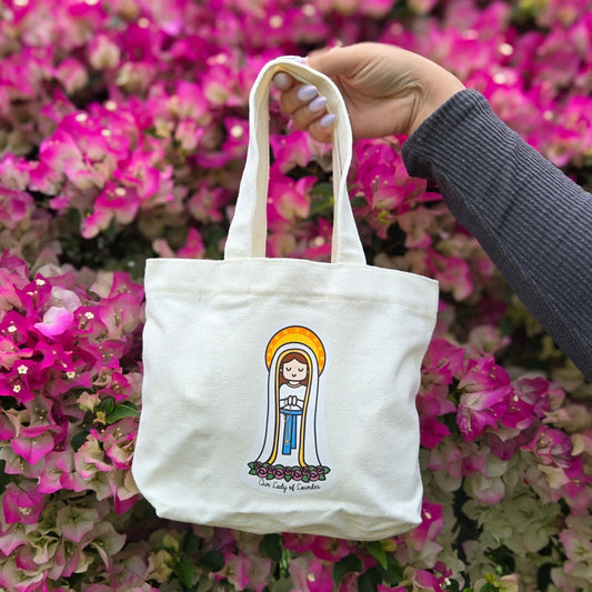 Our Lady of Lourdes Cute Mini Tote Bag - Heart & Halo