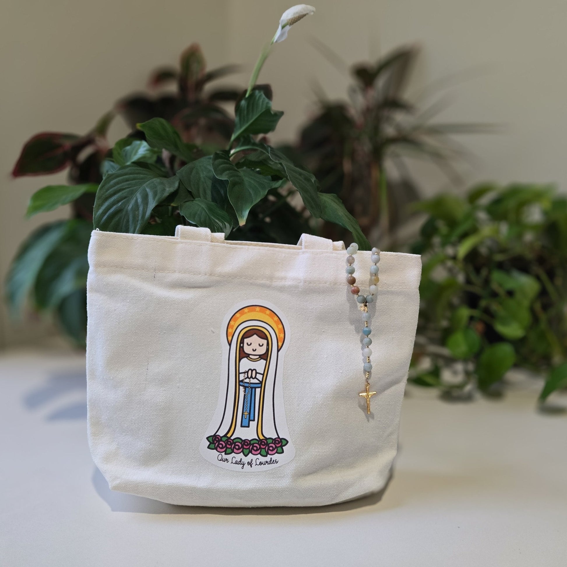 Our Lady of Lourdes Cute Mini Tote Bag - Heart & Halo