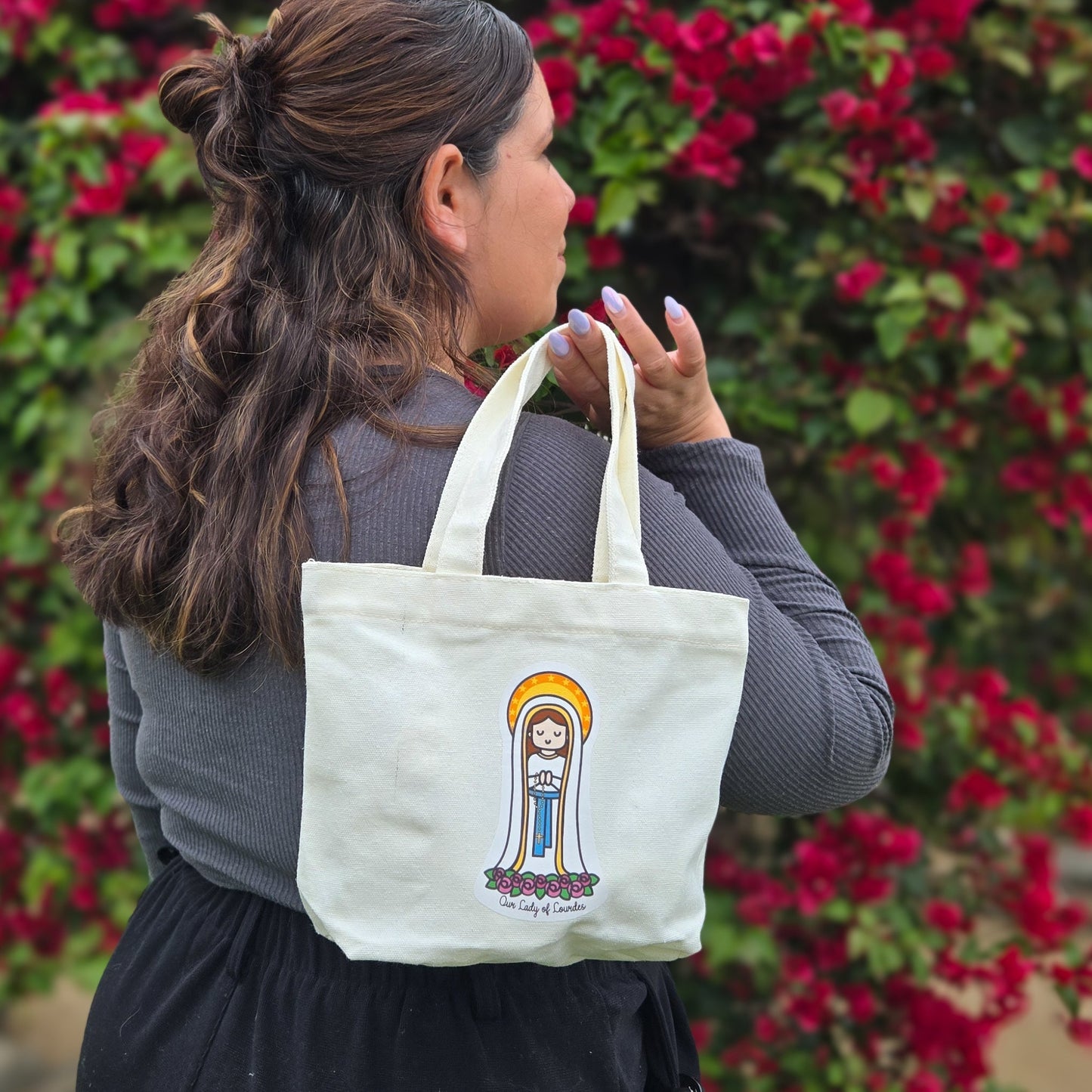 Our Lady of Lourdes Cute Mini Tote Bag - Heart & Halo