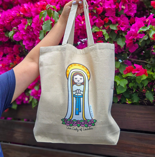 Our Lady of Lourdes Tote Bag, Premium Quality - Heart & Halo