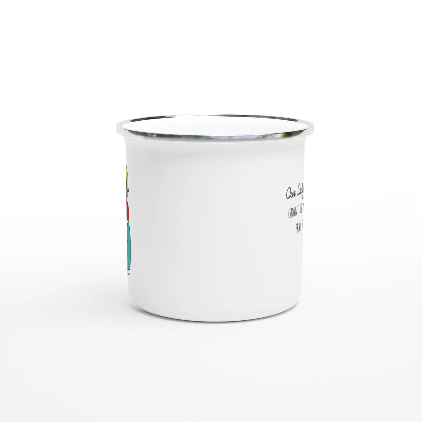 Our Lady of Peace Korea Enamel Mug – 12oz Artistic Design Inspired by Vatican Mosaic - Heart & Halo