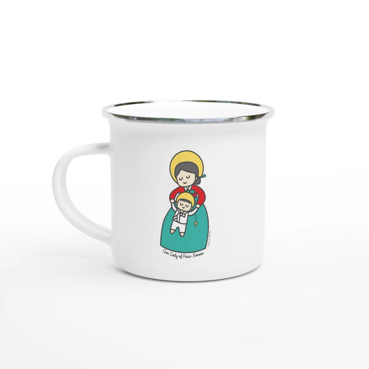 Our Lady of Peace Korea Enamel Mug – 12oz Artistic Design Inspired by Vatican Mosaic - Heart & Halo