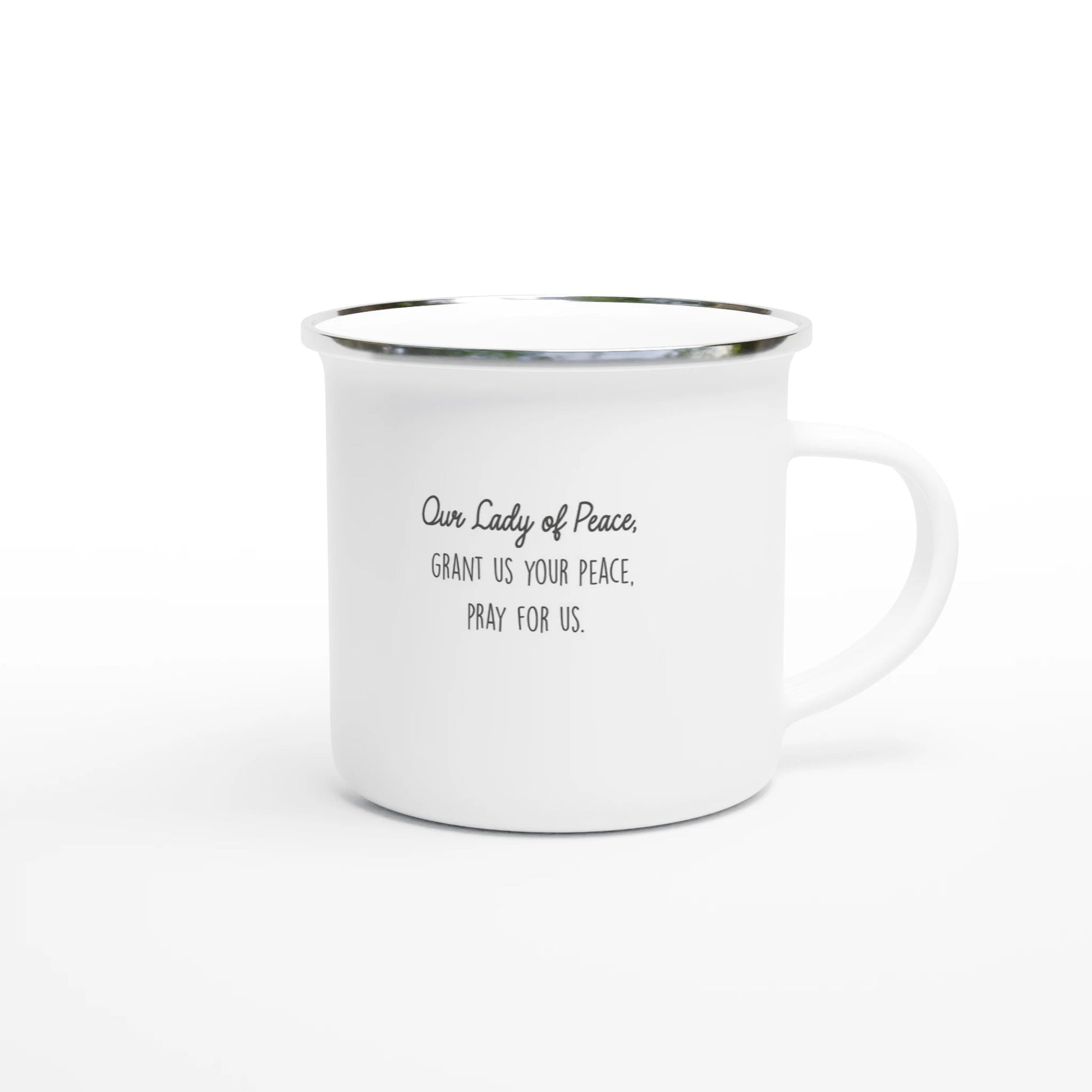 Our Lady of Peace Korea Enamel Mug – 12oz Artistic Design Inspired by Vatican Mosaic - Heart & Halo