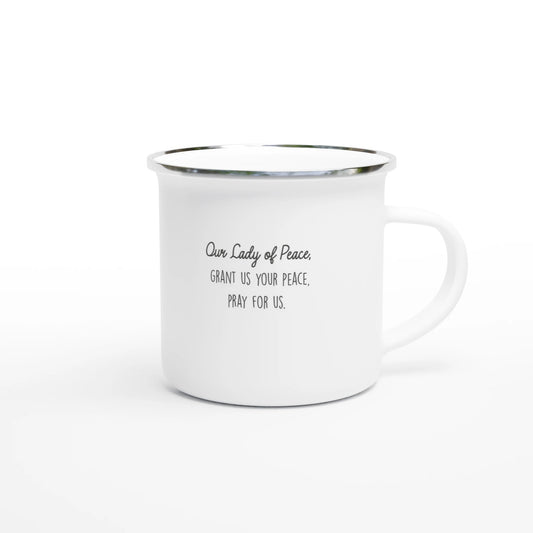 Our Lady of Peace Korea Enamel Mug – 12oz Artistic Design Inspired by Vatican Mosaic - Heart & Halo