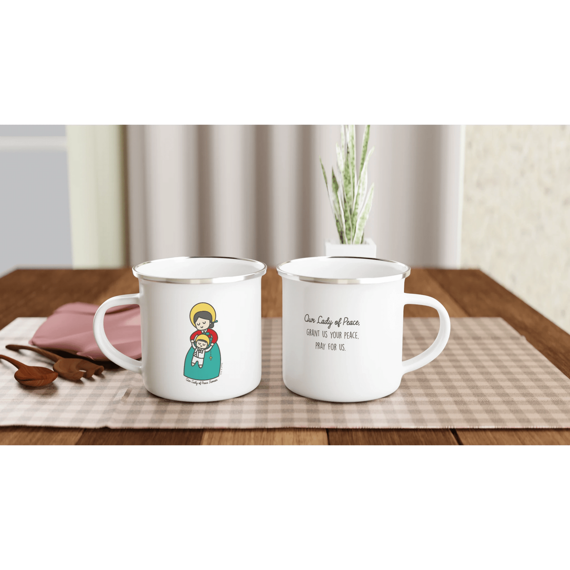 Our Lady of Peace Korea Enamel Mug – 12oz Artistic Design Inspired by Vatican Mosaic - Heart & Halo