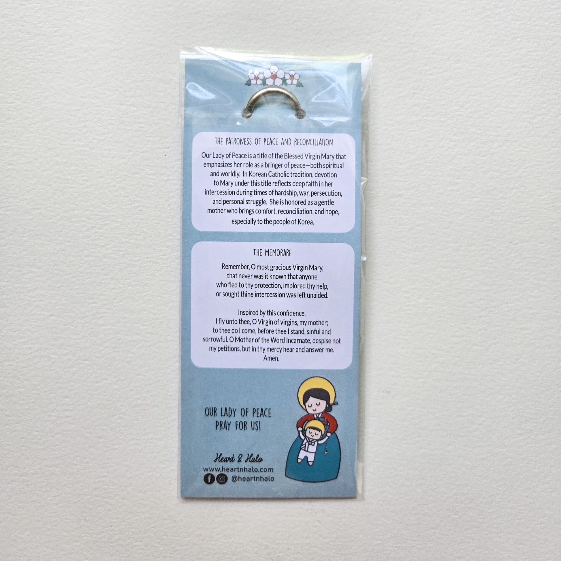 Our Lady of Peace Korean Acrylic Keychain | 2.75" Double - Sided Catholic Charm | Childlike Art - Heart & Halo