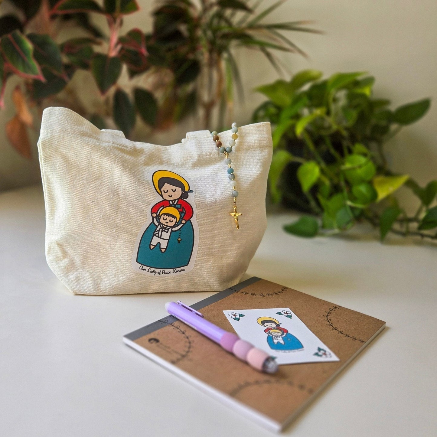 Our Lady of Peace Korean Cute Mini Tote Bag - Heart & Halo