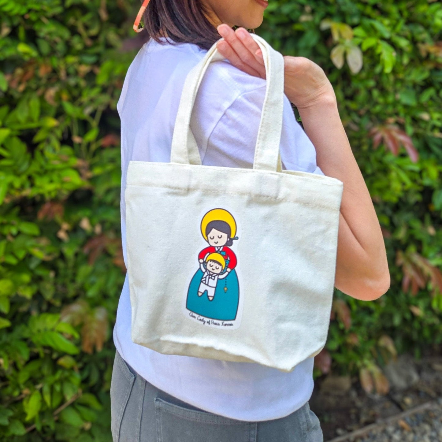 Our Lady of Peace Korean Cute Mini Tote Bag - Heart & Halo