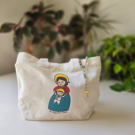 Our Lady of Peace Korean Cute Mini Tote Bag - Heart & Halo