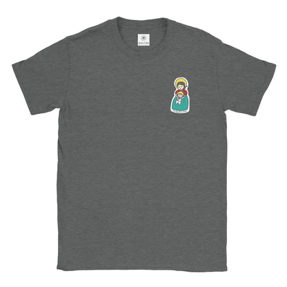 Our Lady of Peace Korean Mother Mary & Baby Jesus | Adult Cotton Crewneck T-Shirt | 20% Donation - Heart & Halo