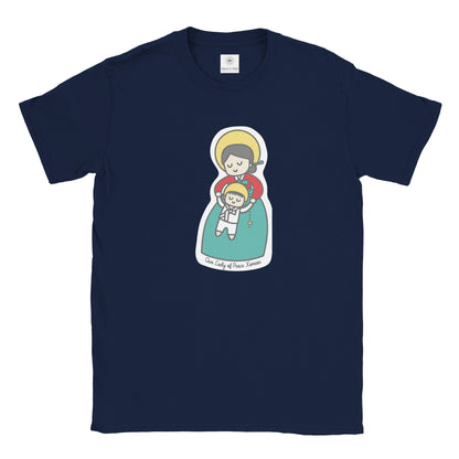 Our Lady of Peace Korean Mother Mary & Baby Jesus | Adult Cotton Crewneck T-Shirt | 20% Donation - Heart & Halo