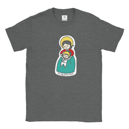 Our Lady of Peace Korean Mother Mary & Baby Jesus | Adult Cotton Crewneck T-Shirt | 20% Donation - Heart & Halo