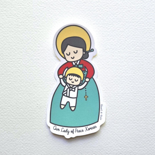 Our Lady of Peace Korean Mother Mary & Baby Jesus | Adult Cotton Crewneck T-Shirt | 20% Donation - Heart & Halo