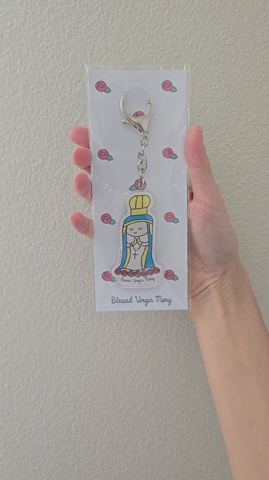 Blessed Virgin Mary Acrylic Keychain | Double-Sided 2.75" Catholic Keychain | Faith Gift Inspired by Child's Art