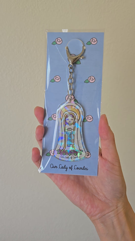 Our Lady of Lourdes Acrylic Keychain | 2.75" Double-Sided Catholic Keychain