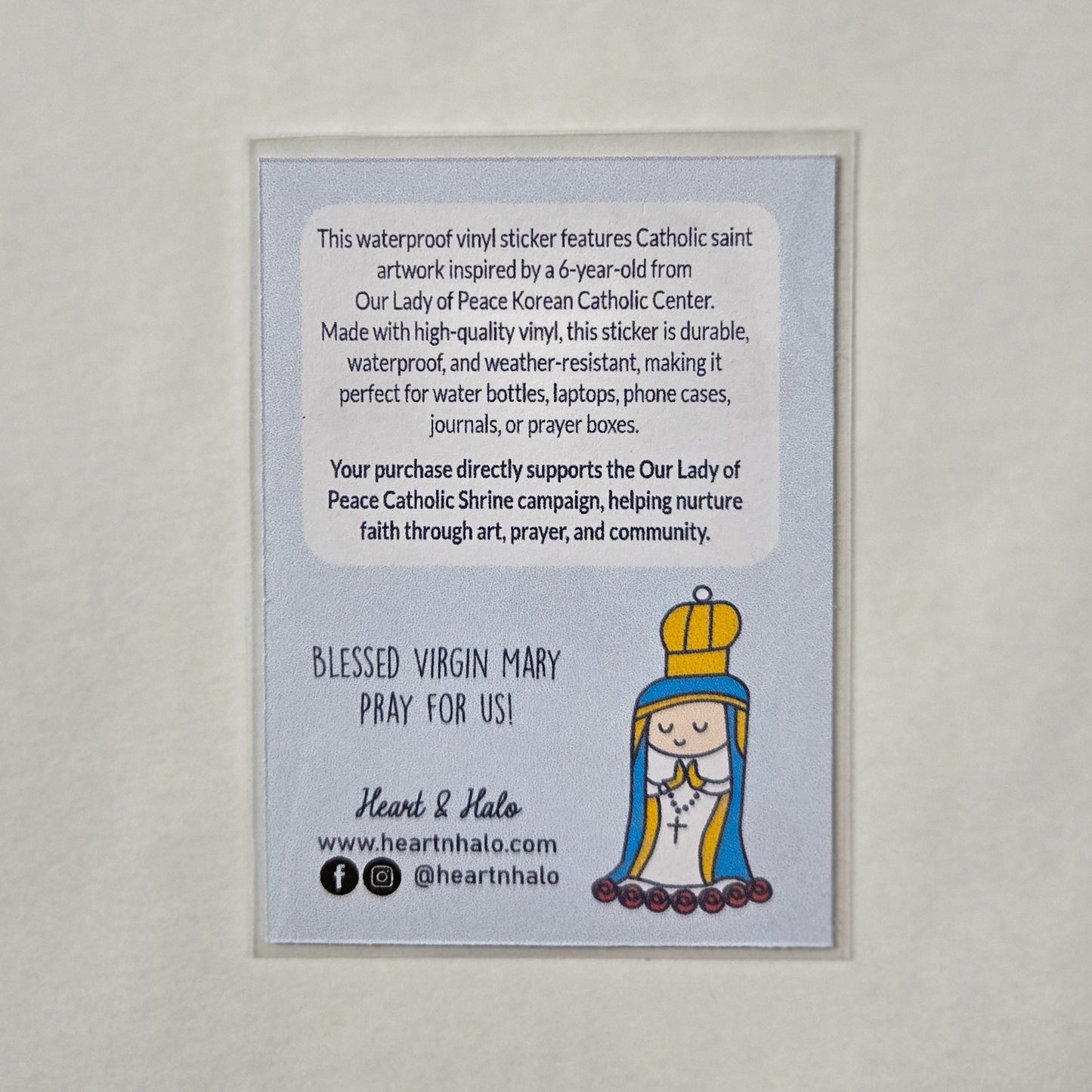 Queen Virgin Mary 3" Waterproof Sticker - Heart & Halo