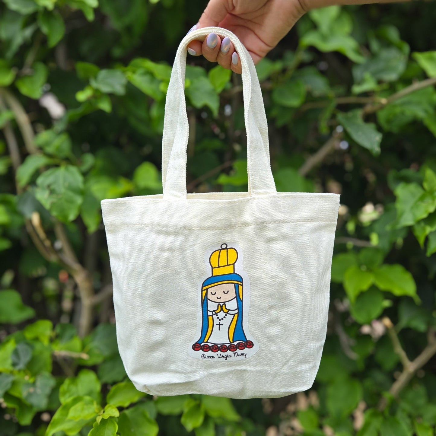 Queen Virgin Mary Cute Mini Tote Bag - Heart & Halo