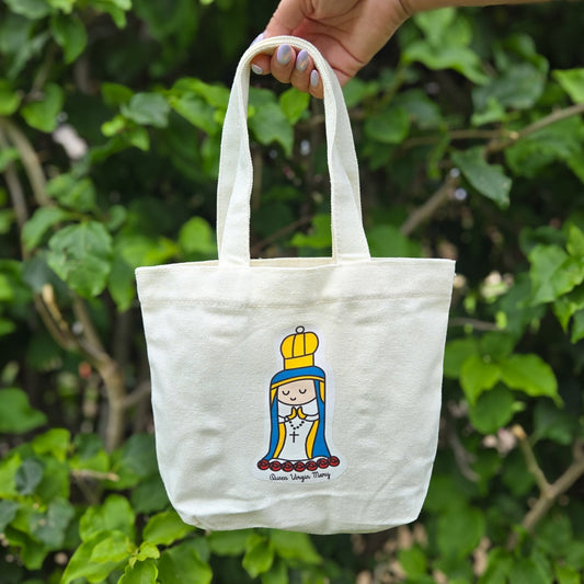 Queen Virgin Mary Cute Mini Tote Bag - Heart & Halo
