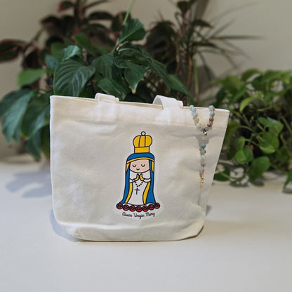 Queen Virgin Mary Cute Mini Tote Bag - Heart & Halo
