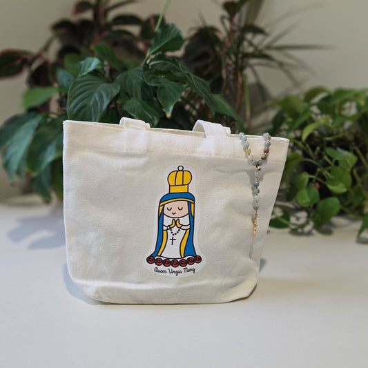 Queen Virgin Mary Cute Mini Tote Bag - Heart & Halo